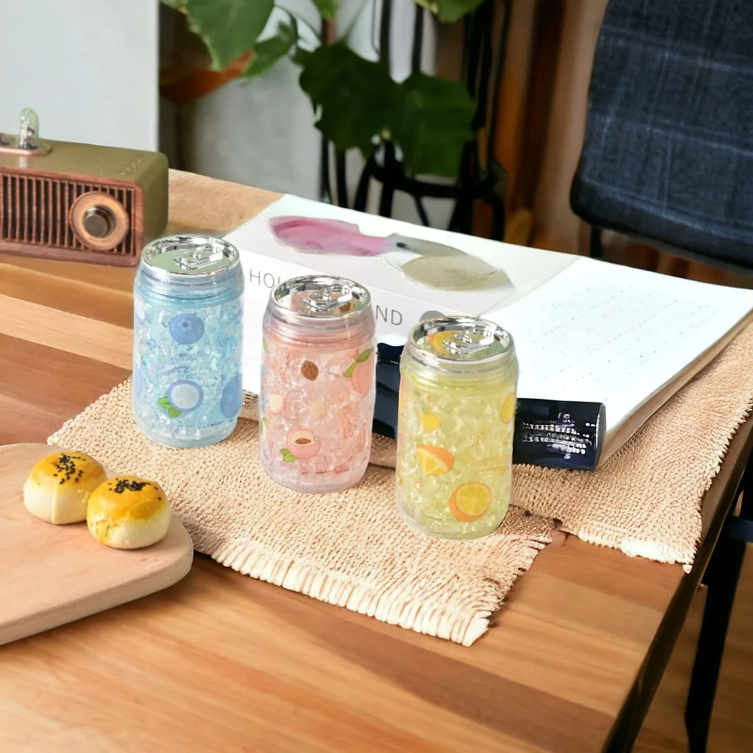 9074 Cute design Double Layer Bottle with Inside Sequence Glitter 240 ml - Image 2