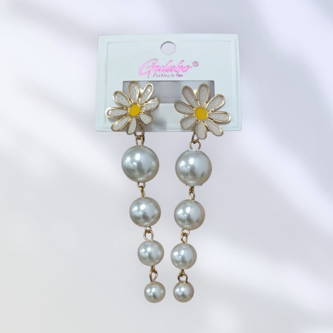 10799 Flower With Small Pearl shape Dangle Earring - Image 4
