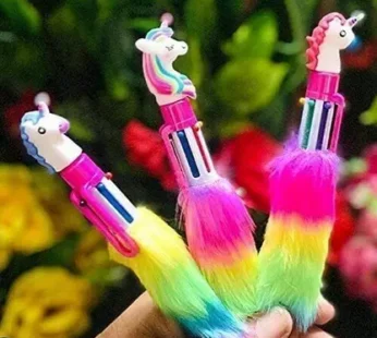 11210  6 in 1 Unicorn Fur Pen for Kids | Rainbow Unicorn Fur Retractable Ballpoint Pens Ball Pen