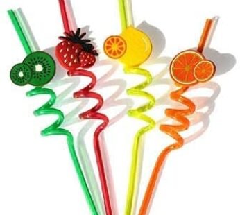 7044  Fruit Shape 4 pcs Funny PVC Plastic Drinking Straws Colorful Spiral Straws