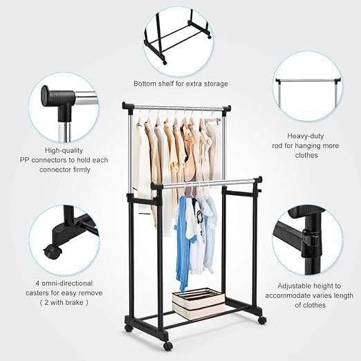 6065 Double Pole Telescopic Cloth Rack - Image 5