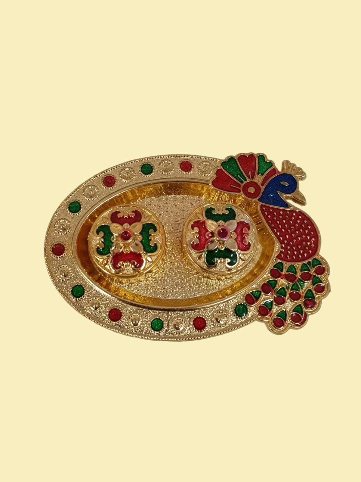 11354 Peacock Oval Tikka Thali | Exquisite Handcrafted Plate for Rituals & Festivities | - Image 3
