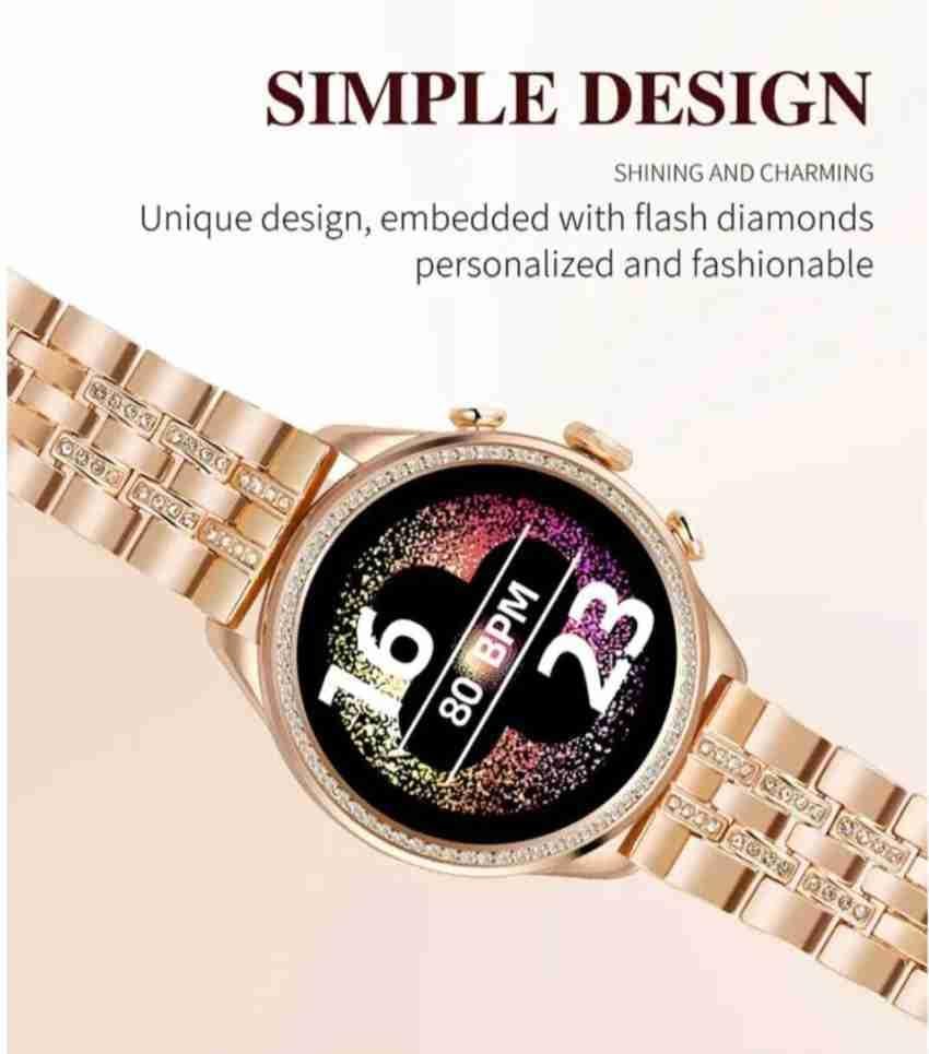 GEN 9 Golden Round Diamond Smartwatch for Women | Ultra Luxury Rose Gold Bracelet Smart Watch Bluetooth Call, Wireless Charge, Fashionable Fitness Tracker-Golden Version - Image 4