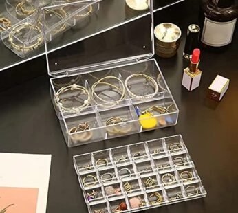10267 – 2 Layer Acrylic Jewelry Storage Box Organizer for Women Girls, Acrylic Transparent Dustproof Lid Earring Box, For Necklace, Bracelet, Nail, Jewelry, Stationery, Art Storage Case Container
