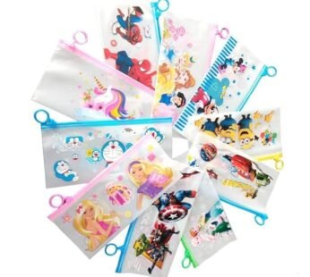 20056 {12 Pcs} Bundle Cartoon Stationery Zip Pouch for Pen Pencil and Multi Utility Best for Return Gifts {Random Design}