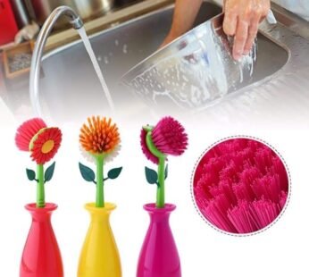 9001 flower shape dish brush with stand – multicolor