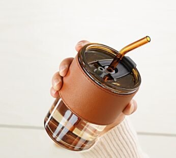 20056 Glass Sipper Tumbler Mug with Straw and Lid Ice Juice Drinks Mug with Straw for Milk/Coffee/Green Tea Cup