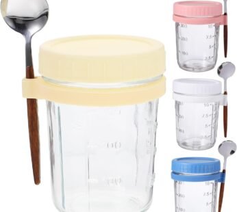 20128 Glass Oatmeal Overnight Cups with Airtight Lids and Spoons Leakproof Wide Mouth Food Storage Containers {Multicolor}