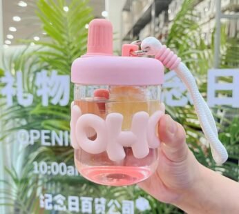 20067 Cute Water Bottles with Straw, 400ml Glass Y2K Colorful Portable Drinking Bottle Water Bottle