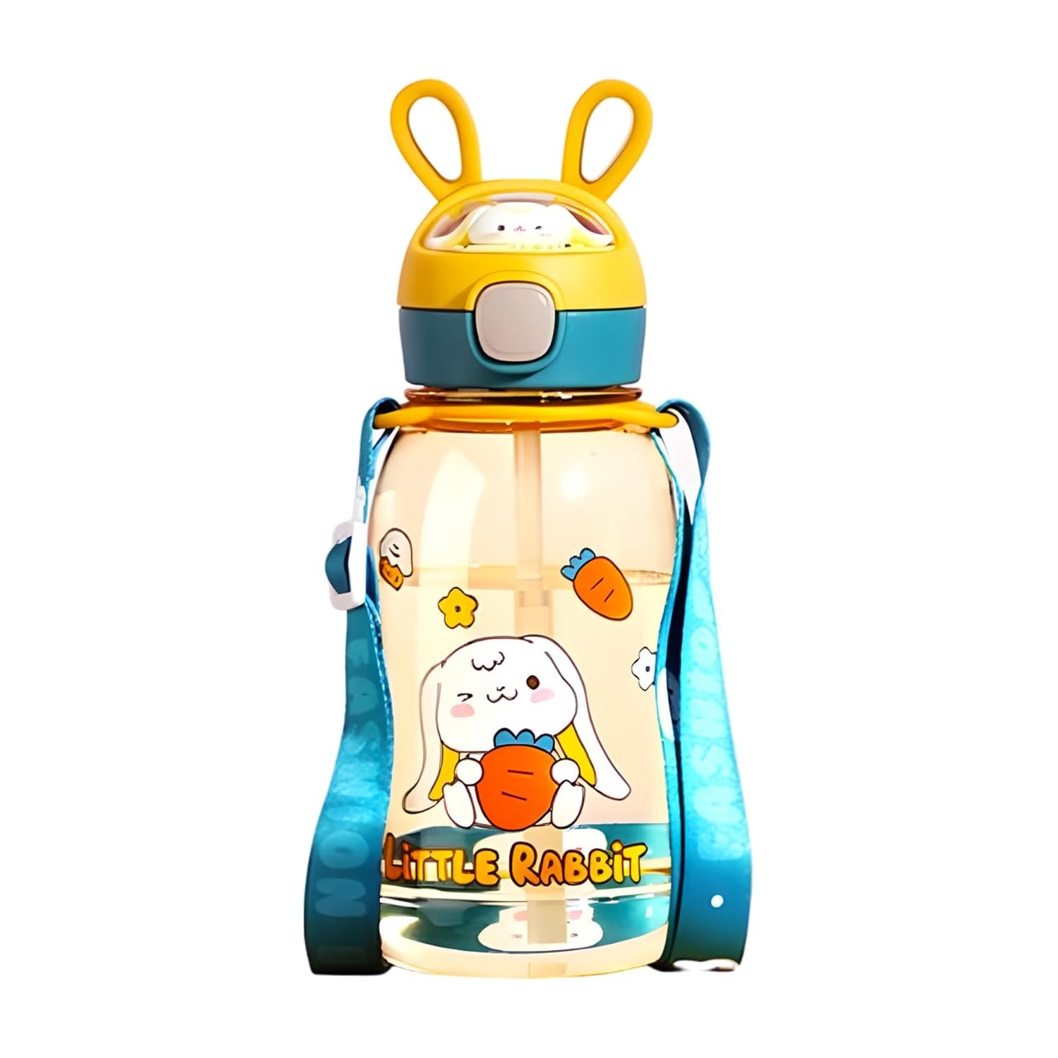 10051 Rabbit Theme Water Bottle for Kids with Straw and Adjustable Strap - Image 4