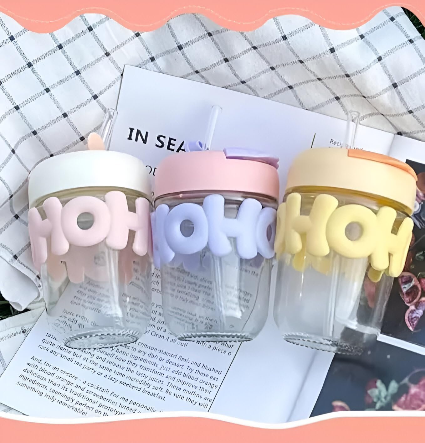 20067 Cute Water Bottles with Straw, 400ml Glass Y2K Colorful Portable Drinking Bottle Water Bottle - Image 6