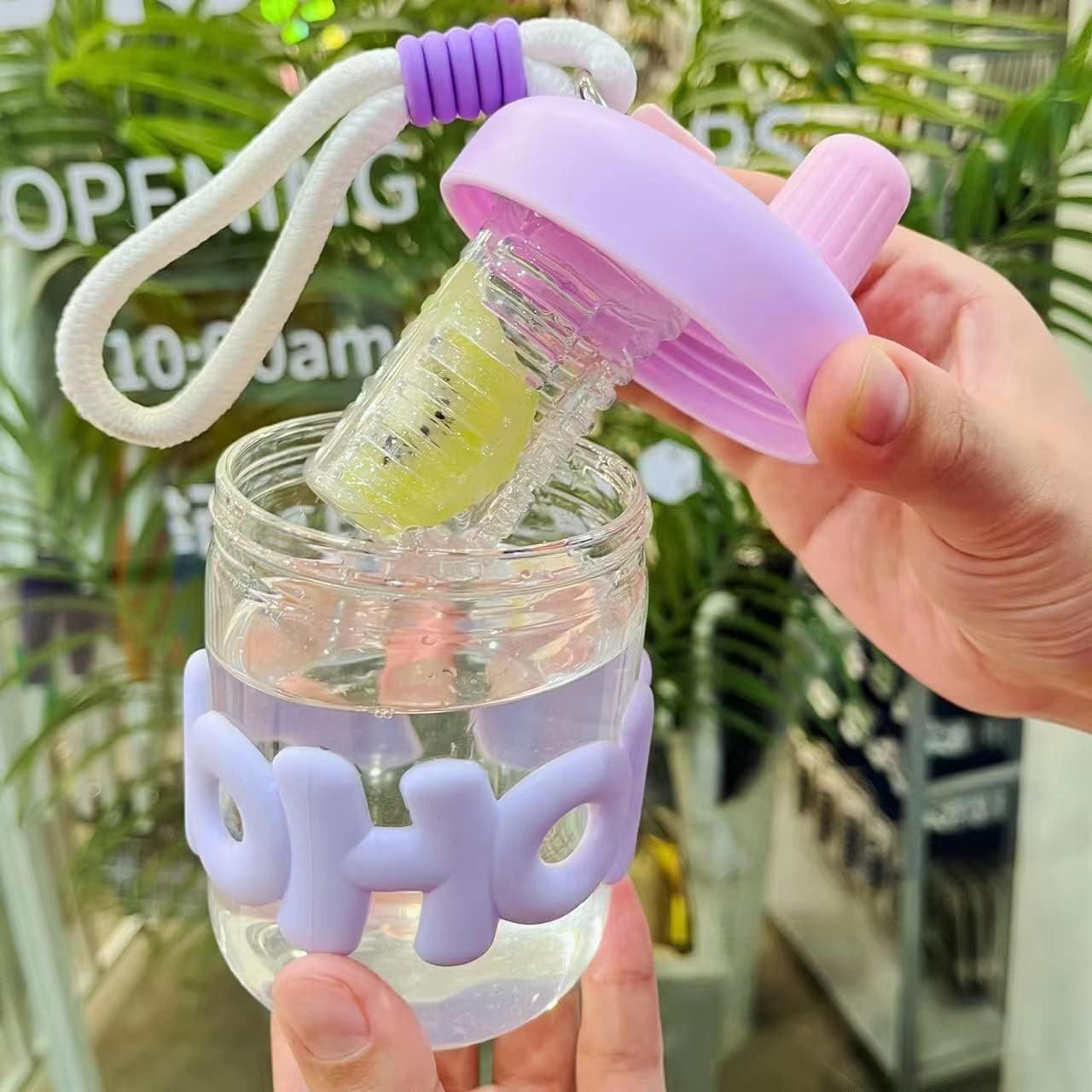 20067 Cute Water Bottles with Straw, 400ml Glass Y2K Colorful Portable Drinking Bottle Water Bottle - Image 4