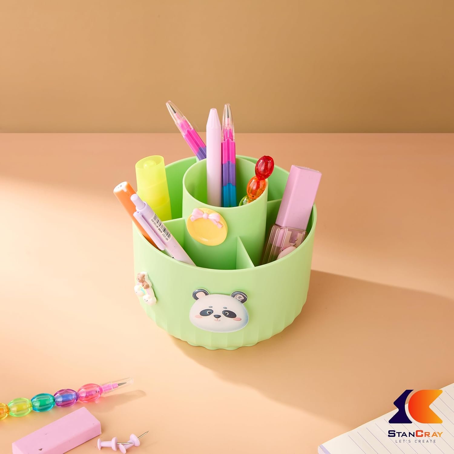 MM-8807 Pencil Holders 5 Compartment 360° Rotating Pencil and Makeup Brush Holder {Multicolor} - Image 3