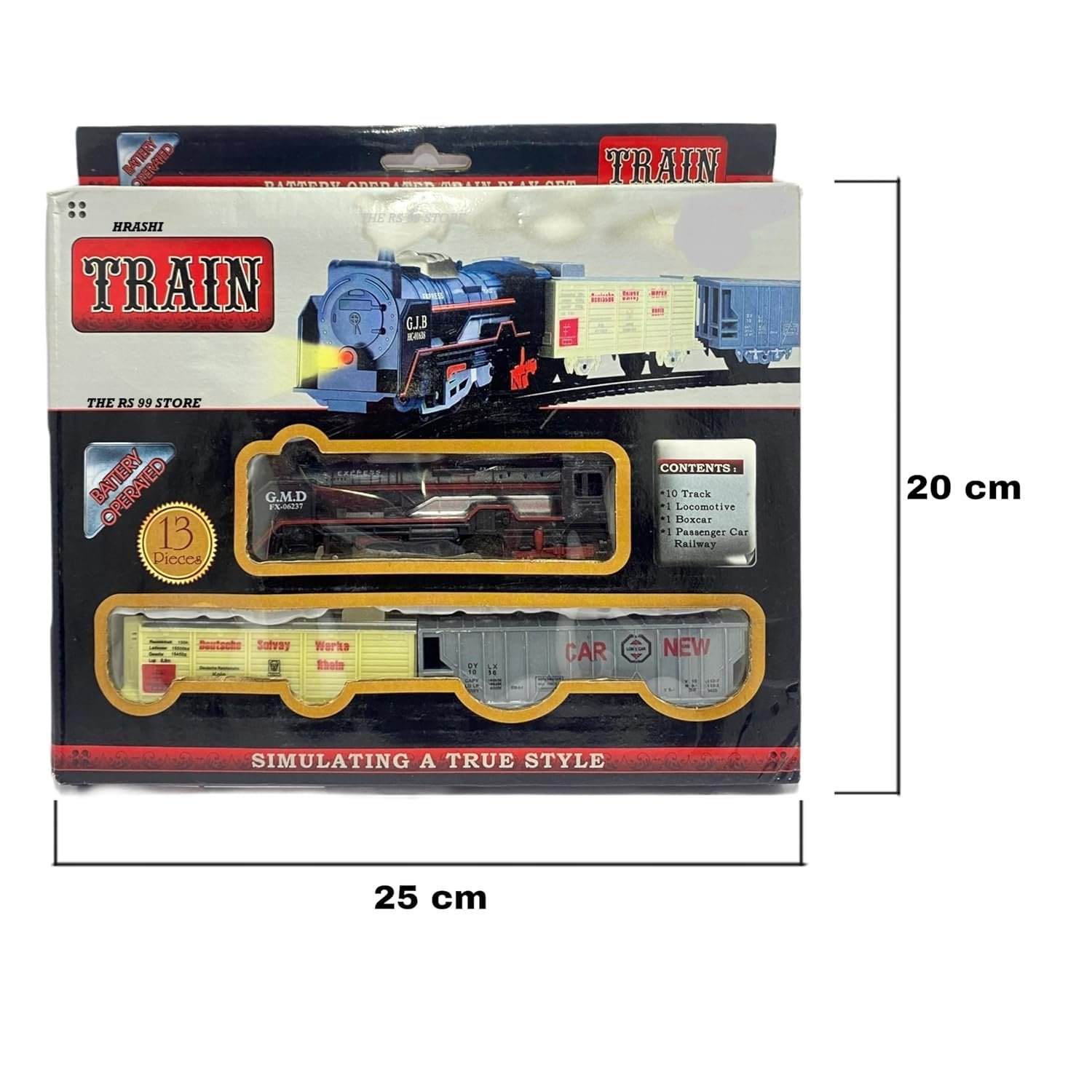 20085 Battery Operated Train Set with 10 Tracks, Locomotive, Boxcar, Passenger Car, 13 Pieces Railway Play Set, 25 x 20 cm - Image 3