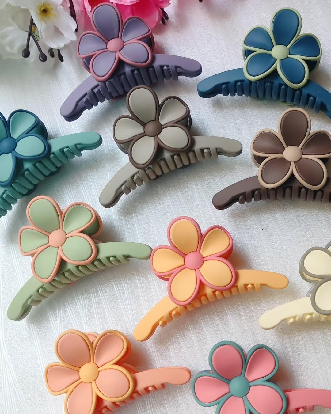 11266 Flower Hair Claw Clips – Matte Finish Multicolor Floral Clutchers for Girls & Women