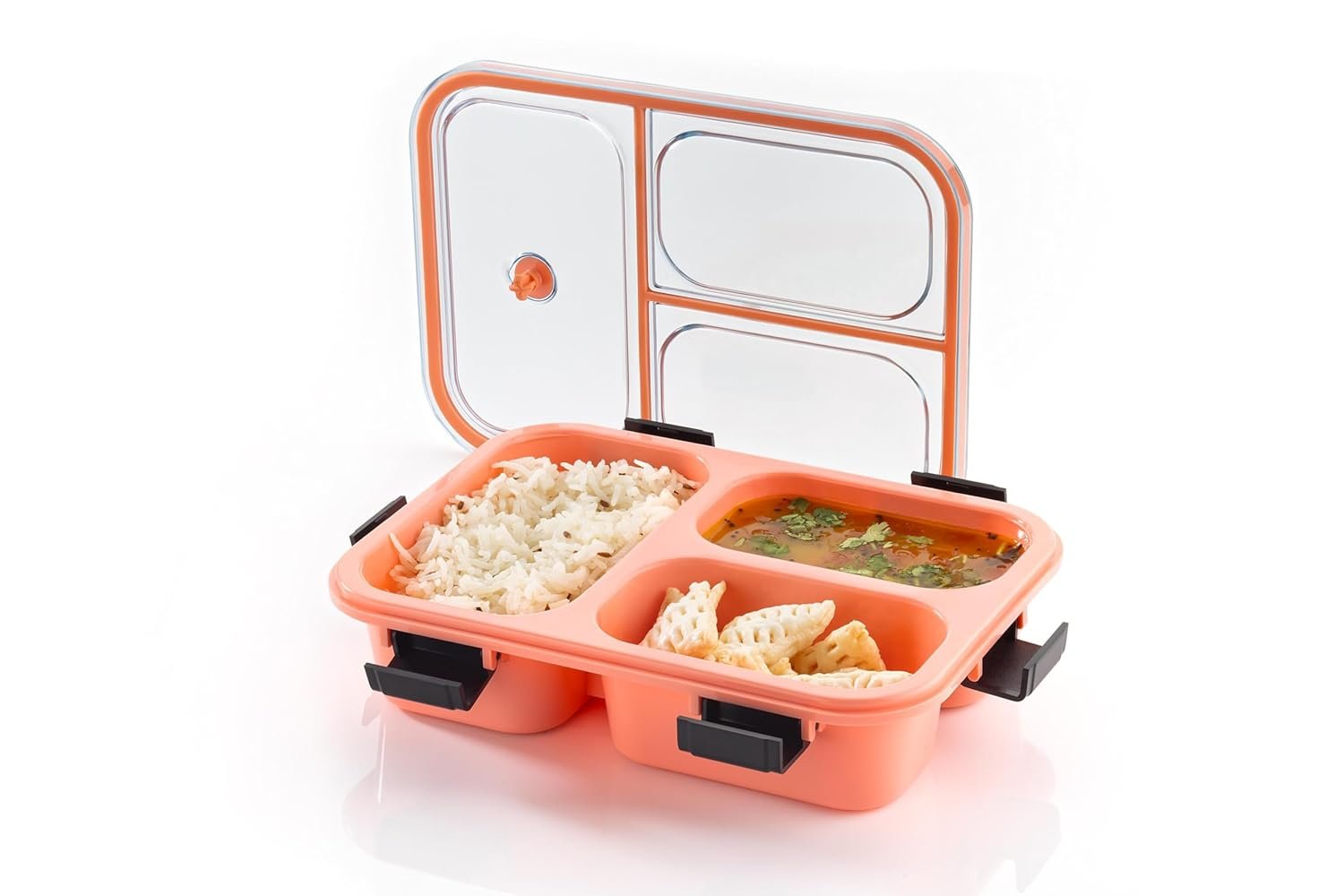 10512 3 Compartment Transparent Lid Tiffin Lunch Box | Silicone Seal Ring | For Kids And Adults Office Women And Men