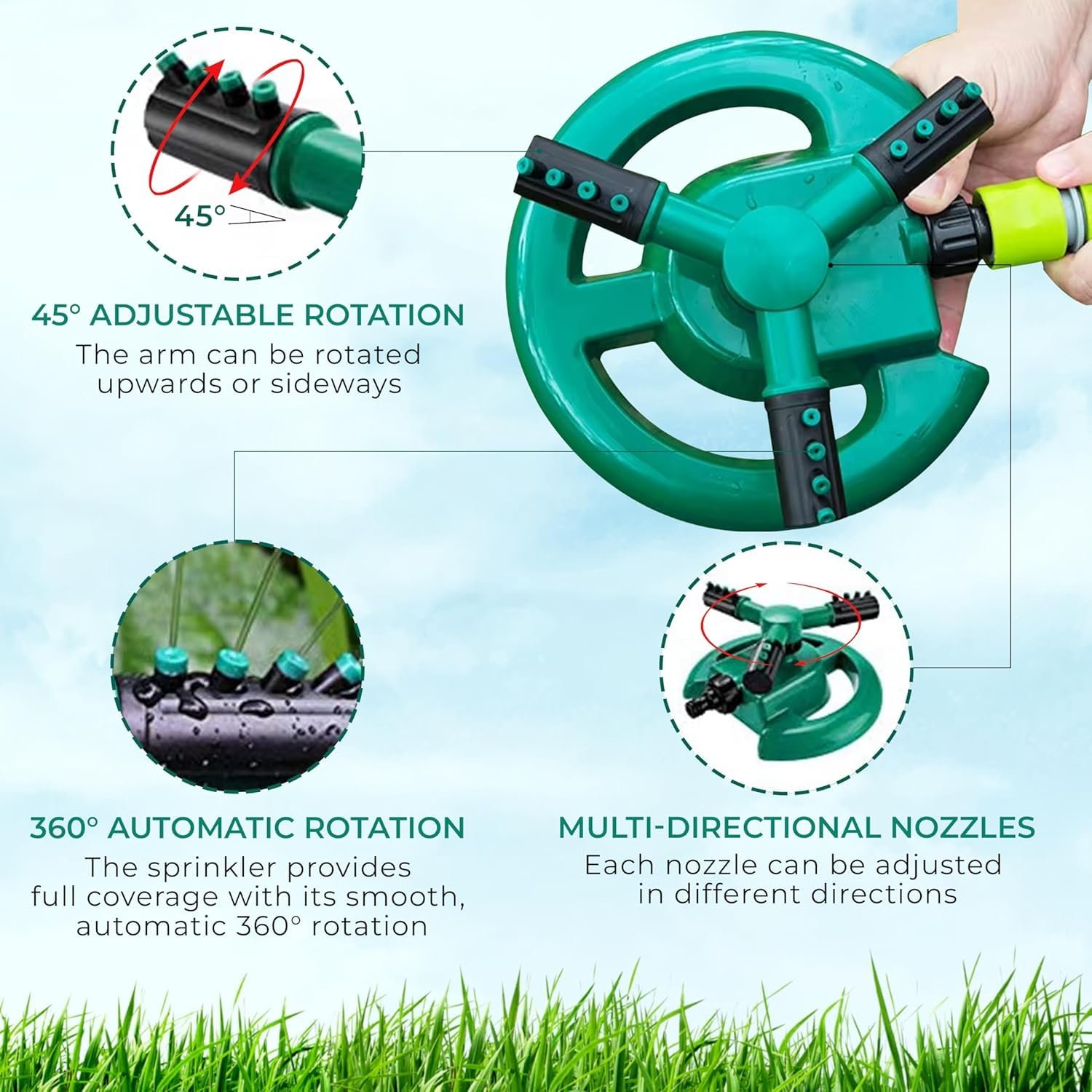 10342 Automatic 360 ° Rotating Adjustable Round 3 Arm Lawn Water Sprinkler for Watering Garden Plants - Image 5