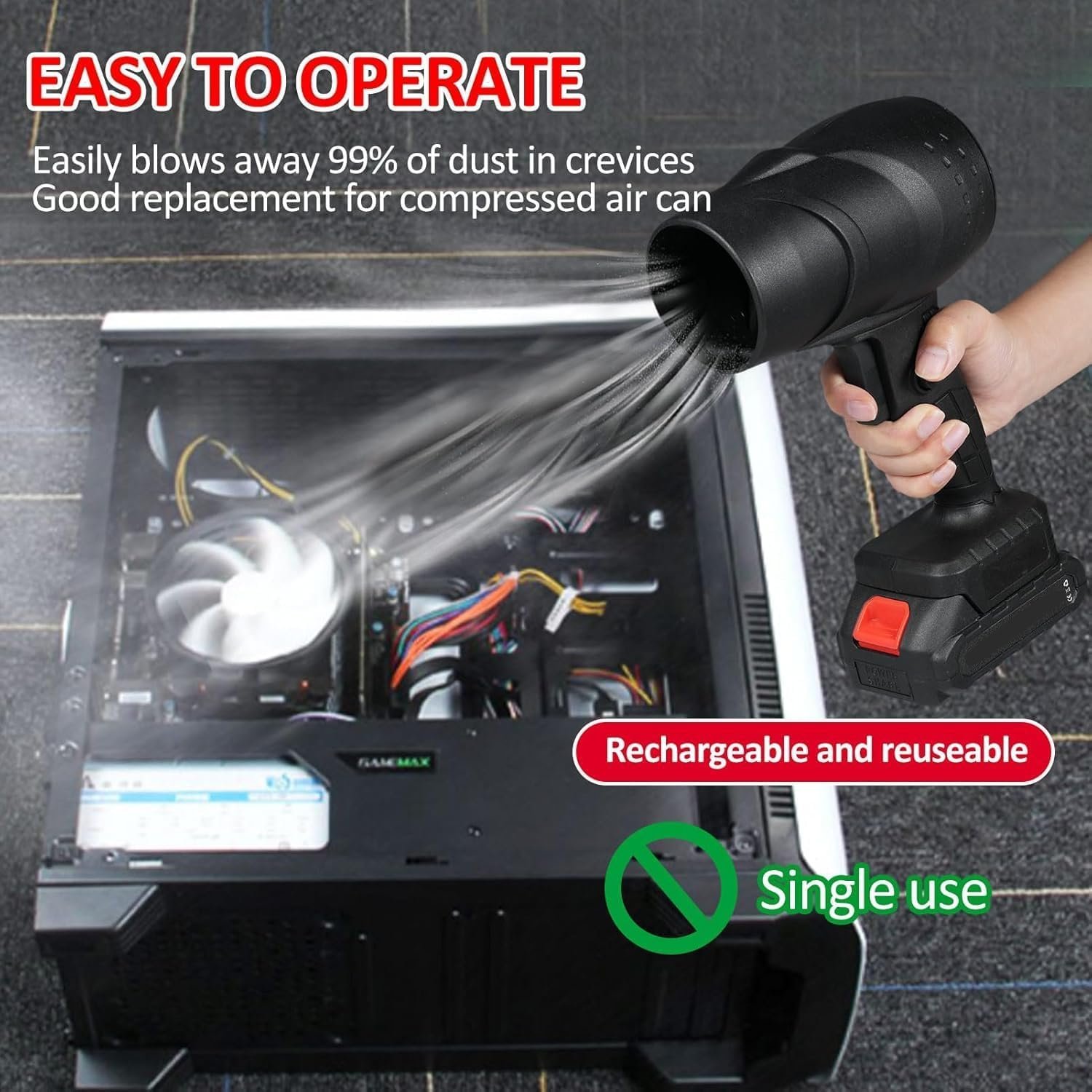 11309 Jet Fan Powerful Handheld Air Blower for Keyboard, Car, Home & Outdoor Cleaning Single Battery - Image 3