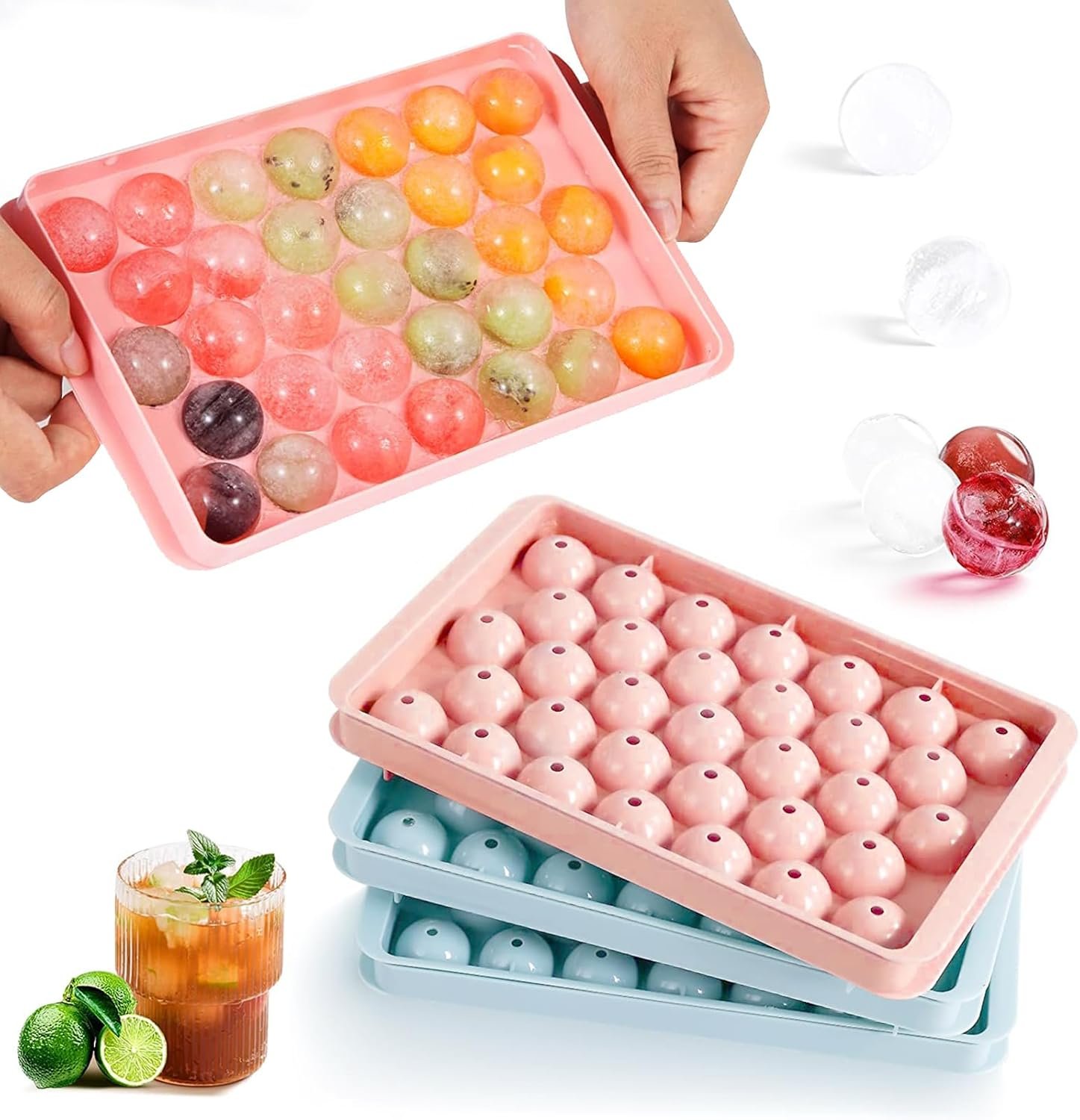 10310 Silicone Ice Cube Trays, Round Silicone Ice Cube Tray with Lid, 33 Compartments Ice Cube Tray for Freezer, Cocktails, Whisky, Tea and Coffee - Image 4