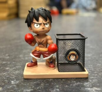 HBC-188826 MAGIC WOOD Creative Anime-Inspired Desk Organizer Featuring a Boxing Figurine of Luffy from One Piece with a Matching Pen Holder