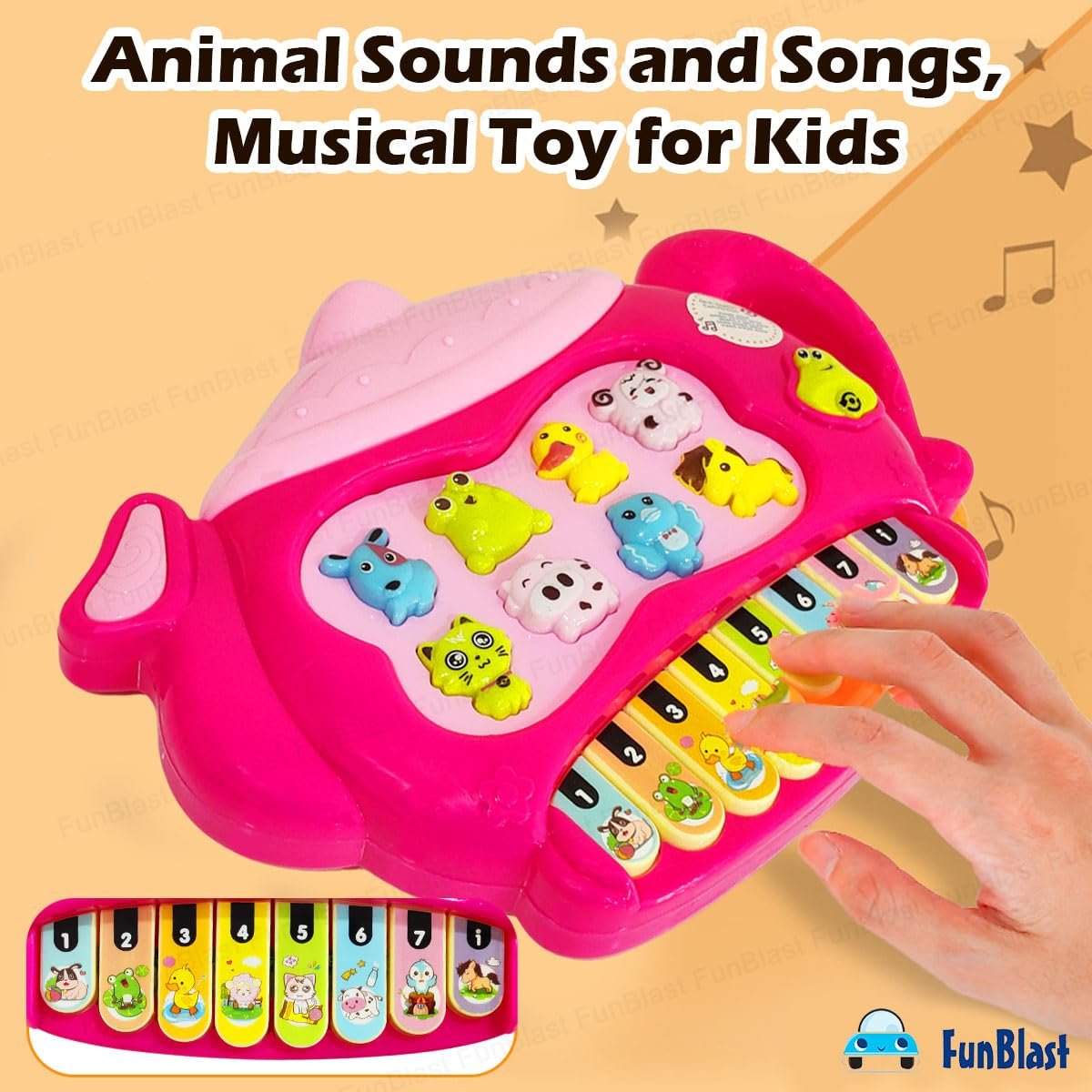 10725 FunBlast Piano for Kids – Electric Teapot with Organ Keyboard Musical Instrument Toys, Teapot Keyboard with Flashing Lights, Animal Sounds and Songs, Musical Toys for Kids (Multicolour) - Image 3
