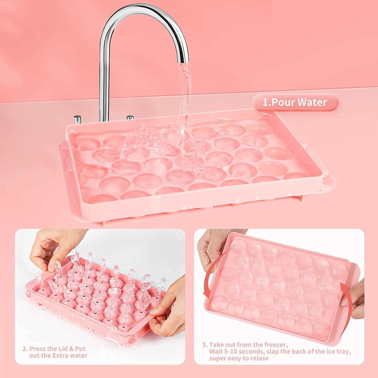 10310 Silicone Ice Cube Trays, Round Silicone Ice Cube Tray with Lid, 33 Compartments Ice Cube Tray for Freezer, Cocktails, Whisky, Tea and Coffee - Image 7