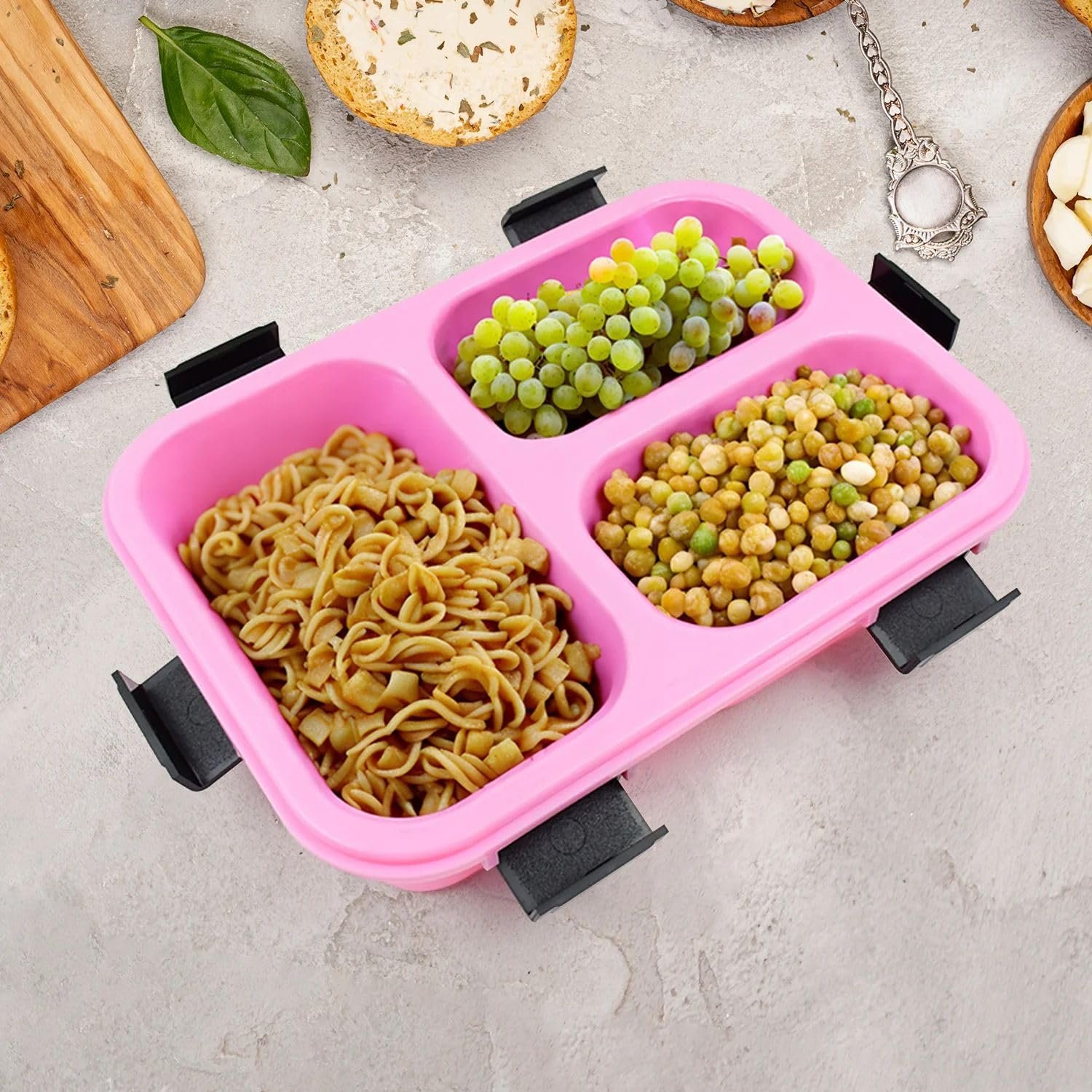 10512 3 Compartment Transparent Lid Tiffin Lunch Box | Silicone Seal Ring | For Kids And Adults Office Women And Men - Image 5