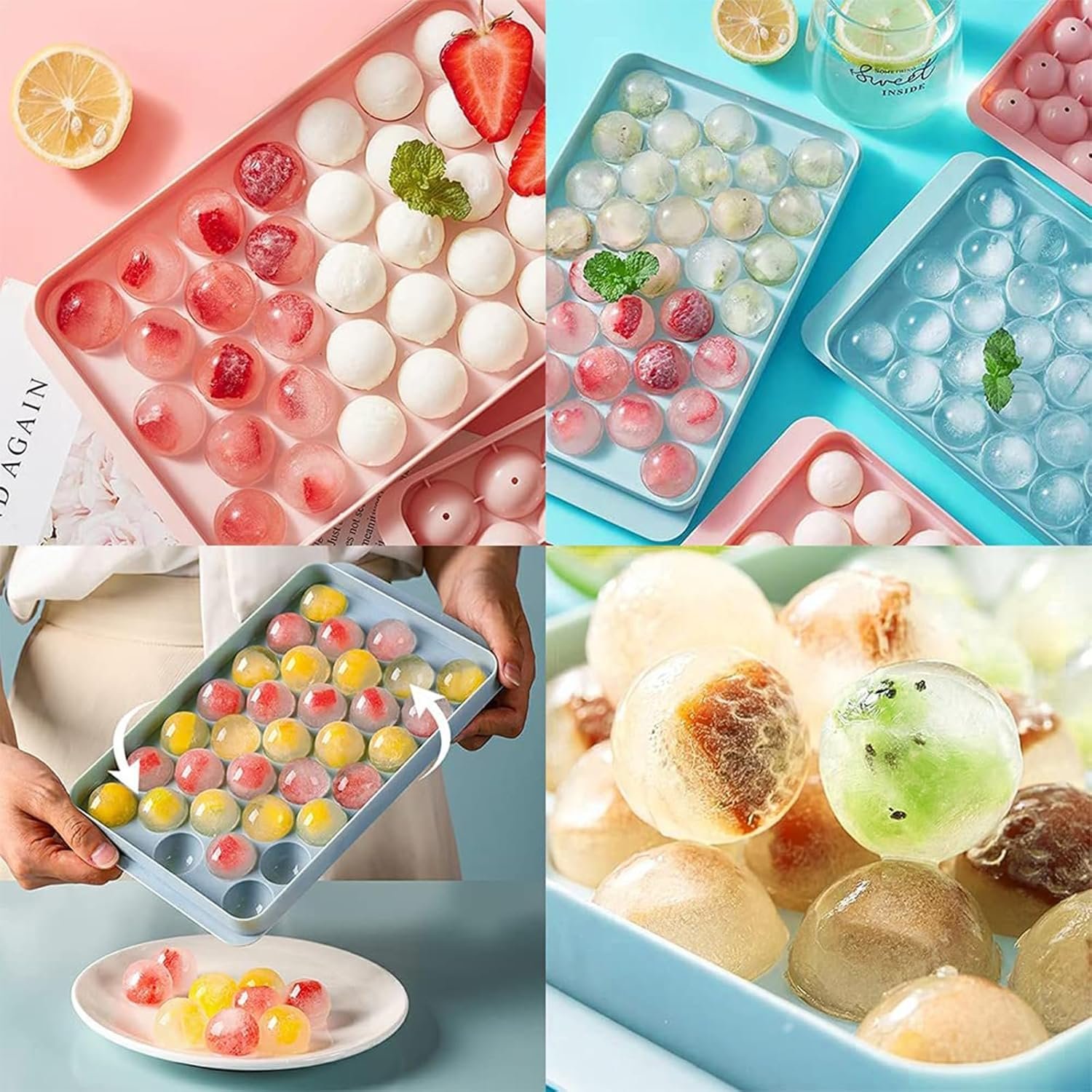 10310 Silicone Ice Cube Trays, Round Silicone Ice Cube Tray with Lid, 33 Compartments Ice Cube Tray for Freezer, Cocktails, Whisky, Tea and Coffee - Image 8