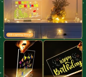 1515-1 LED Note Board with Colors, Light Up Acrylic Message Board, with 7 Pens Size=15*15 Cm