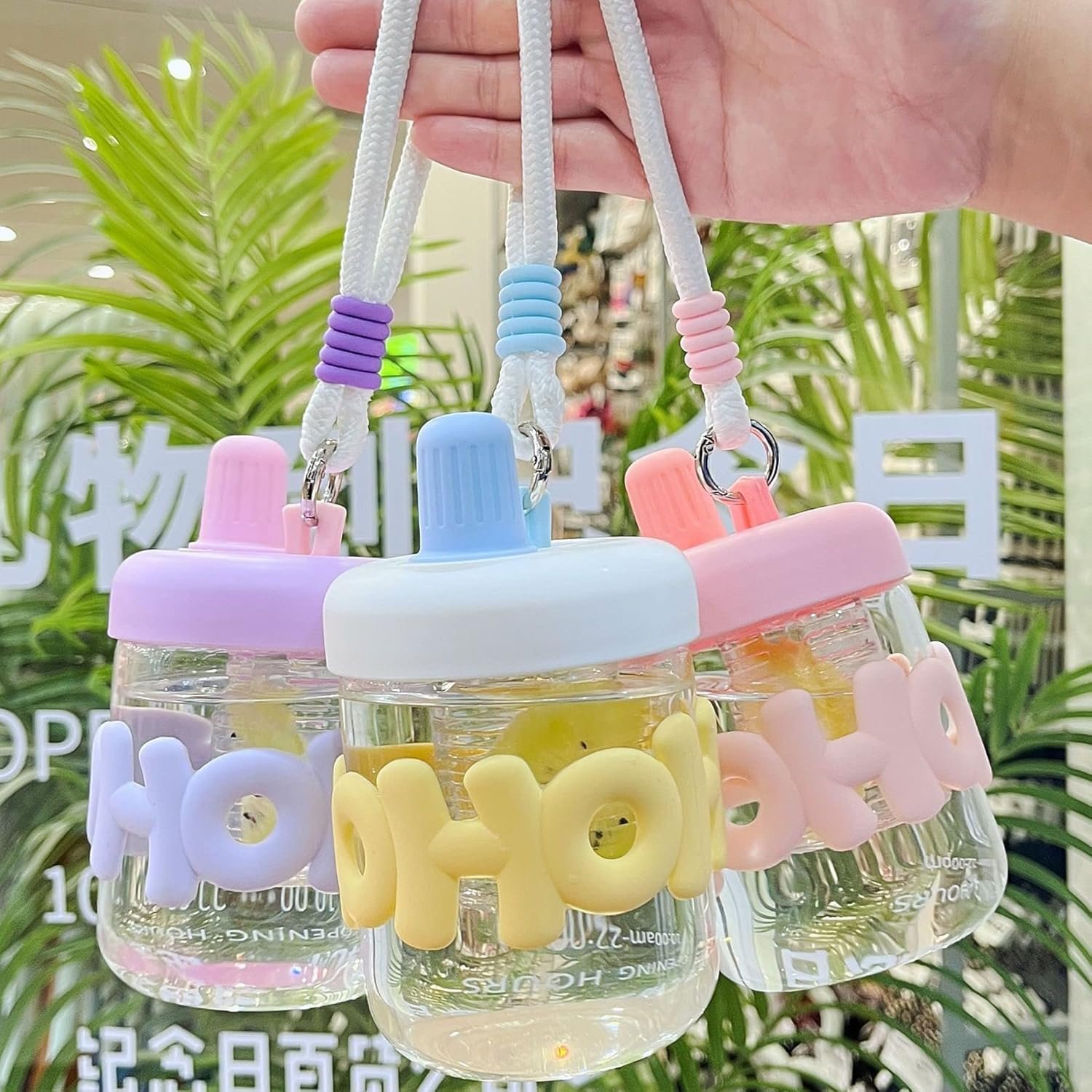 20067 Cute Water Bottles with Straw, 400ml Glass Y2K Colorful Portable Drinking Bottle Water Bottle - Image 2