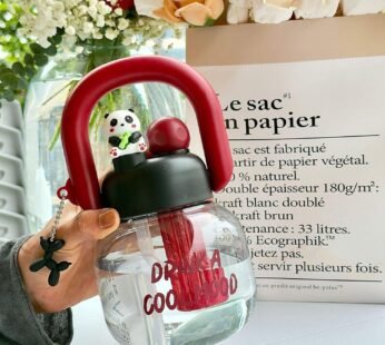 CK-3353 Cute Big Kettle Design 800ML Plastic Water Bottle with Panda & Heart-Shaped Cap ,Direct Sip & Straw Lid