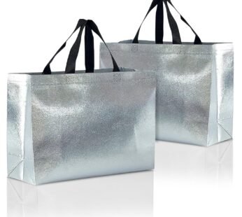 20059 Glossy Metallic Laminated Non-Woven Reusable Eco-Friendly Party Return Gift Bags (Silver)