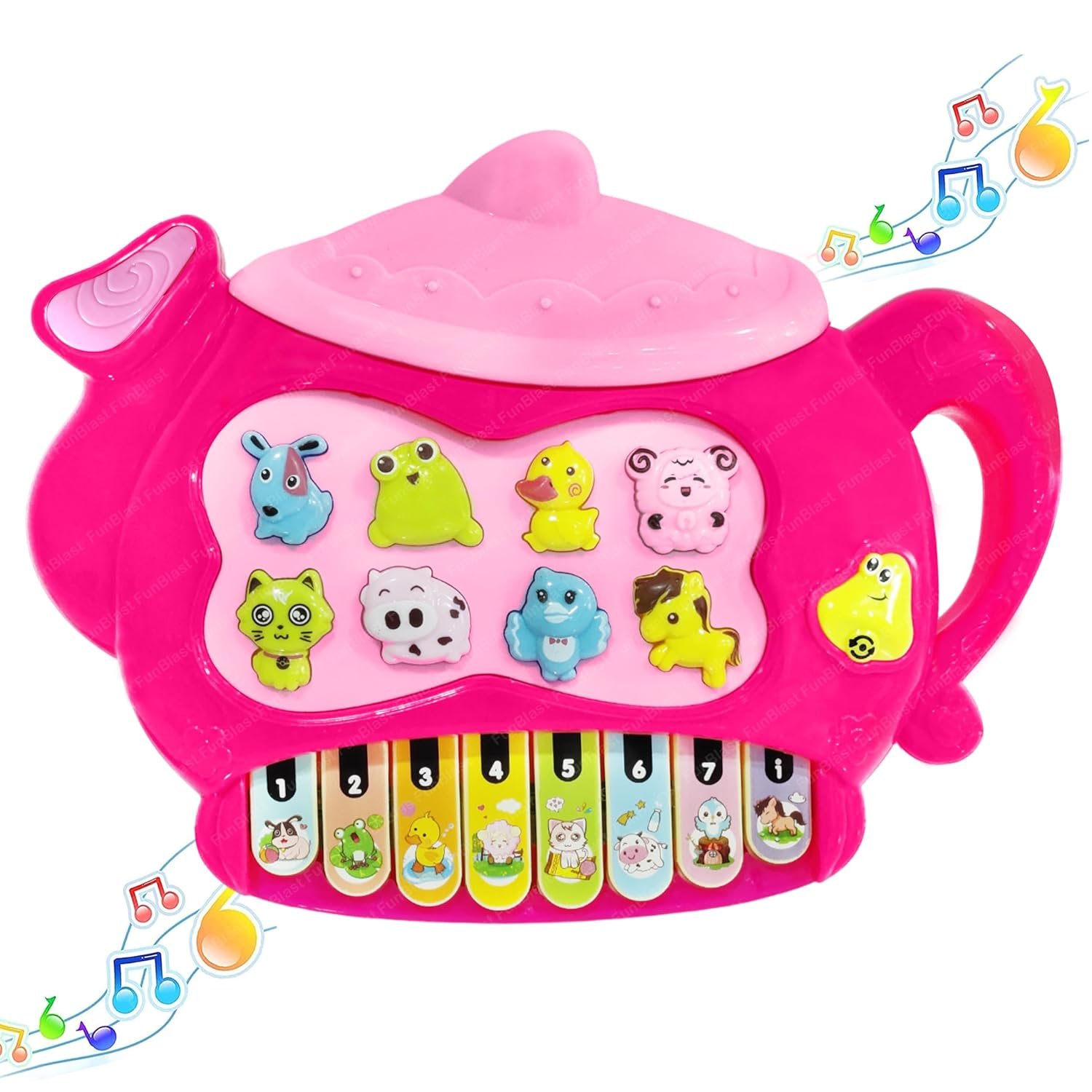 10725 FunBlast Piano for Kids – Electric Teapot with Organ Keyboard Musical Instrument Toys, Teapot Keyboard with Flashing Lights, Animal Sounds and Songs, Musical Toys for Kids (Multicolour)