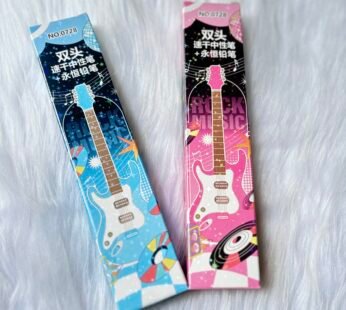 0728 Guitar Theme Pen & Endless Pencil Combo | Sparkling Rock Music Design | Birthday Return Gift for Kids