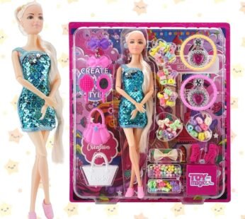 1016 Alia Doll with Colorful Beads Accessory Set, Includes Cute Jewellery Storage Box, Pretend Play Kit for Kids