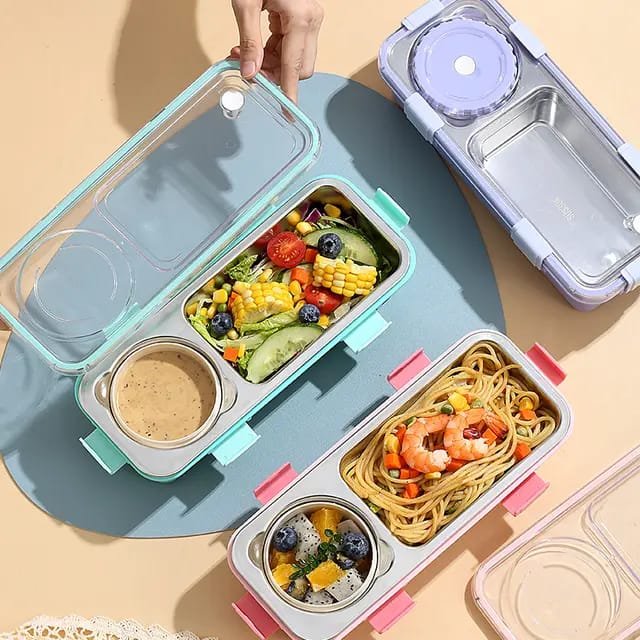 7106 Lunch Box Kids Stainless Steel Lunch Box with 2 Compartment 2 Containers Lunch Box (600 ml, Thermoware) - Image 2