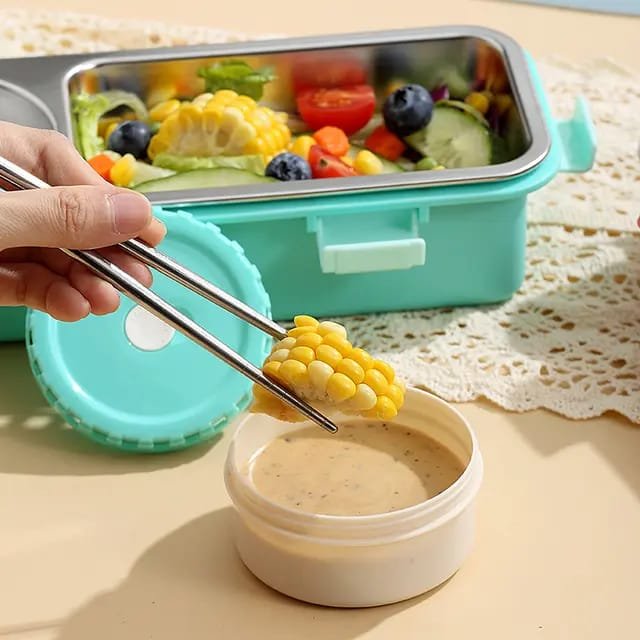 7106 Lunch Box Kids Stainless Steel Lunch Box with 2 Compartment 2 Containers Lunch Box (600 ml, Thermoware) - Image 7