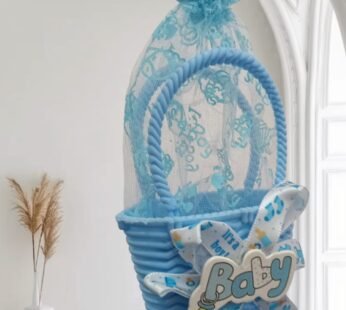 11091 {12 Pcs} Baby Basket Small Gift Hamper Plastic Basket with Net, Birthday Return Hampers Blue Colour