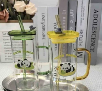 20039 Panda Glass Tumbler Sipper Bottle with Sipper Lid (500 ml) Random Color