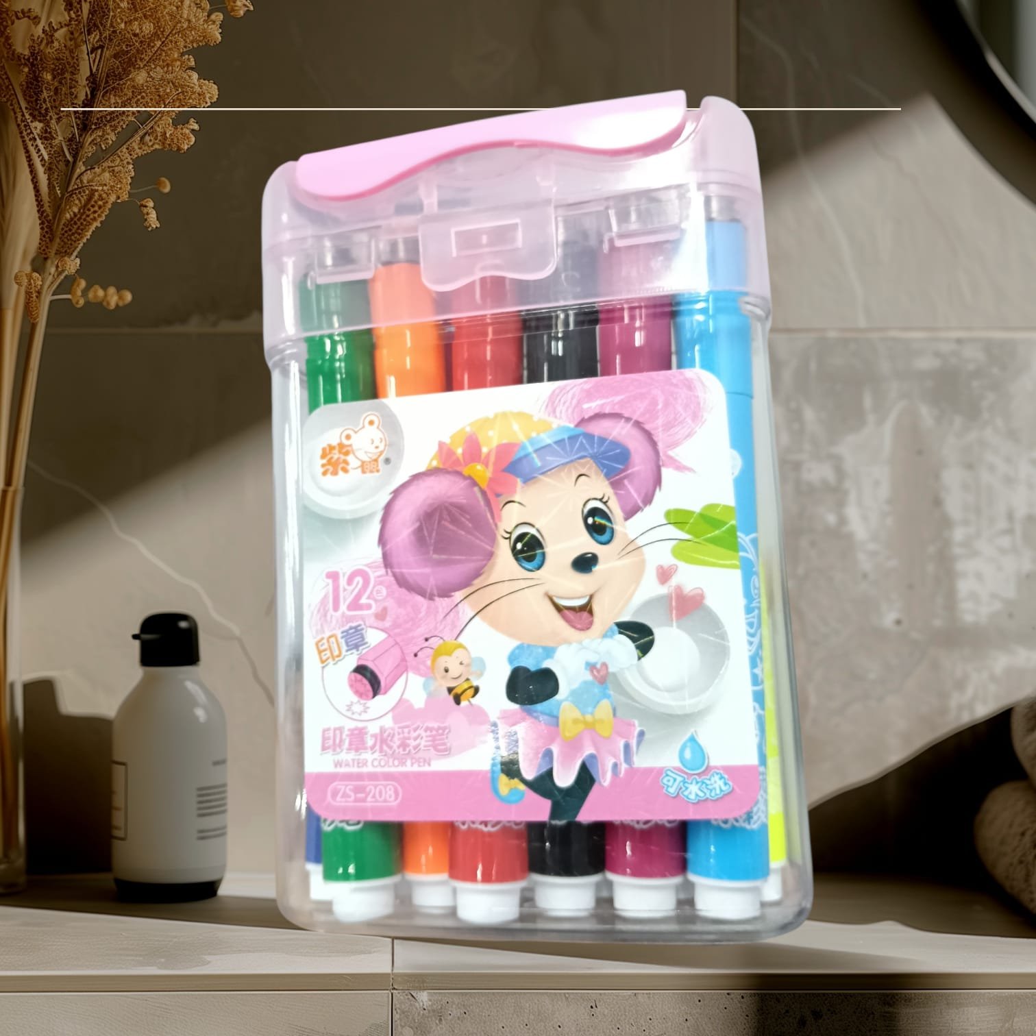 ZS-208 12 Color Stamp Markers - Marker Pens With Cute Stamp, Dual Tips Art & Craft Color Stamp Markers Nib Sketch Pens - Image 3