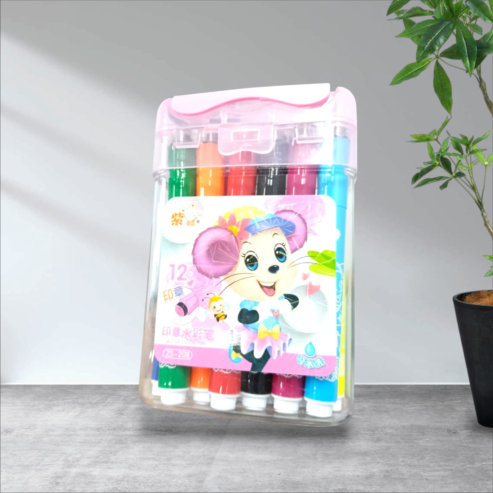 ZS-208 12 Color Stamp Markers - Marker Pens With Cute Stamp, Dual Tips Art & Craft Color Stamp Markers Nib Sketch Pens - Image 7